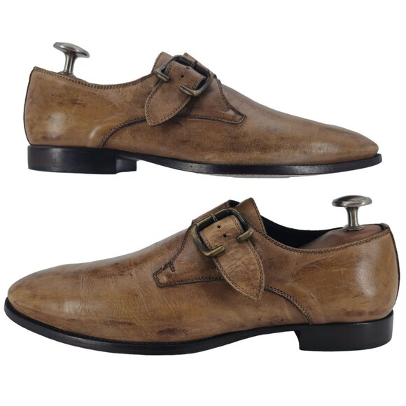 VINTAGE More by Mauri Italy Dress Shoes Men\'s 10 Patina Brown Monk Strap Loafers
